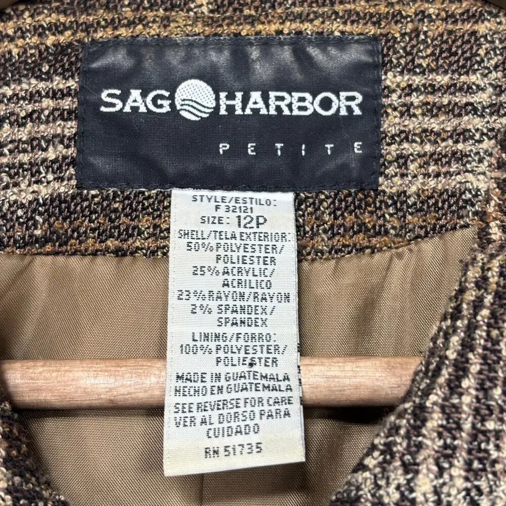 Sag Harbor Brown Plaid Jacket 12 Petite Button Retro Classic Academia Neutrals‎